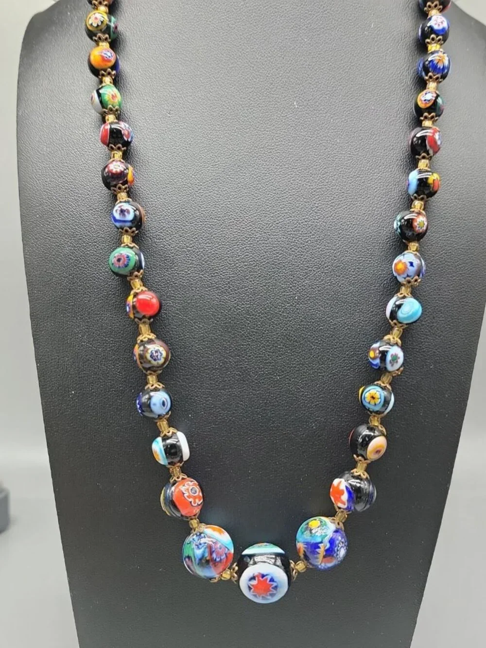 Antique Venetian Millefiori Murano Glass Bead Necklace 23